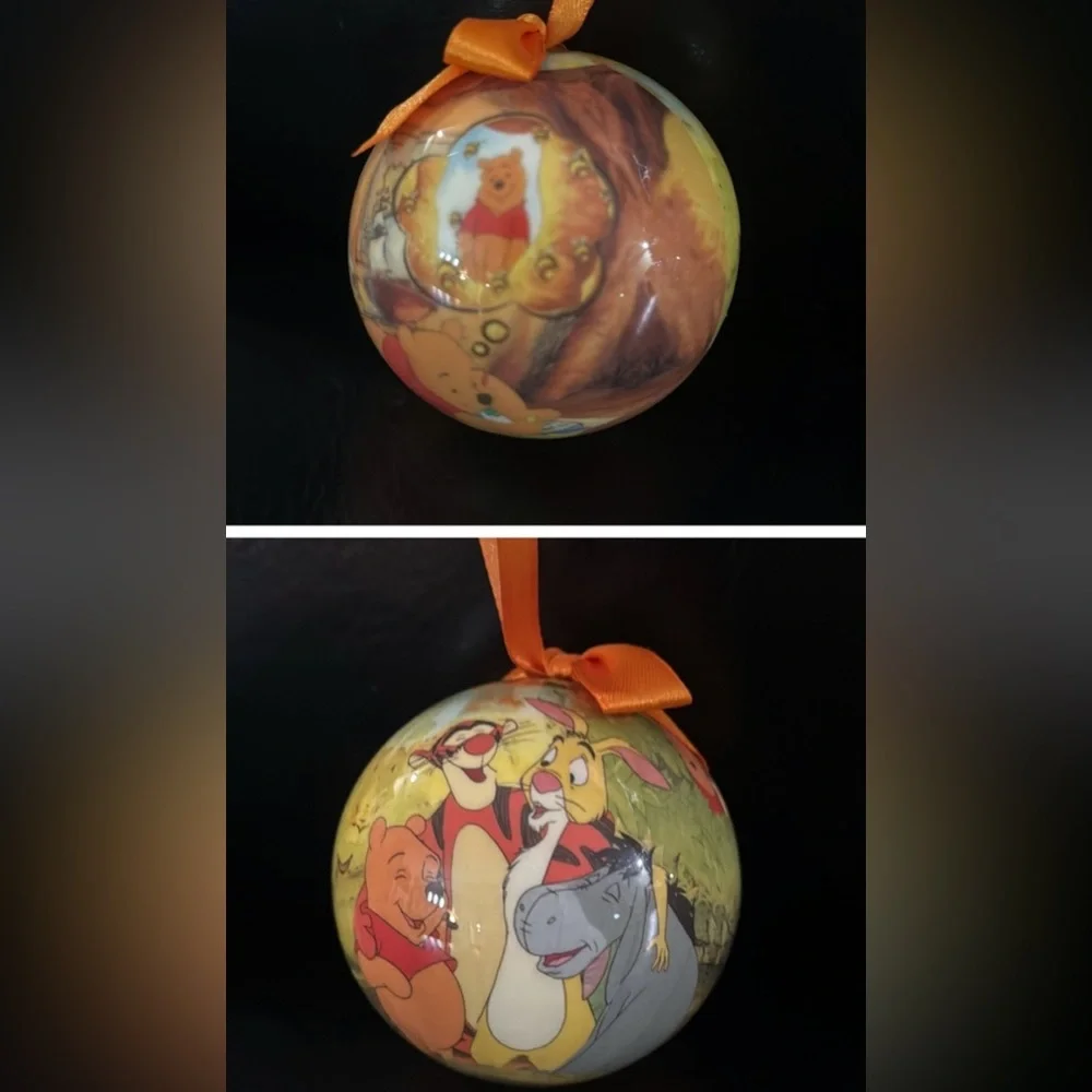 LOT of 7 Disney Store Christmas ball ornament shatterproof round Xmas lilo pooh